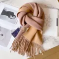 Bufanda de lana bicolor invierno cálido suave flecos chal accesorio versátil - Camello + Café