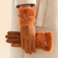 Mujeres Invierno Grueso Piel Sintética Peluche Guantes Naranja Cálido Ciclismo Moda - Talla única / Naranja