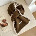 Brown knit scarf with white contrast edge, stylish winter warm collar shawl for unisex. - Coffee