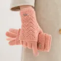 Gants d'hiver tricotés tactiles pour femmes motif cœur rose gants de cyclisme chauds - Taille unique / Rose