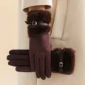 Guantes de invierno de felpa cálidos para mujer, terciopelo marrón oscuro piel sintética ciclismo - Talla única / Granate