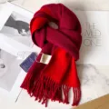 Classic 100% pure wool scarf winter warm double-sided two-tone fringed neck wrap for gifts. - Wine Red and Red