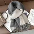 Double-sided wool winter scarf with fringe, soft warm neck warmer shawl for men and women. - Dark Gray + Light Gray