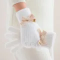 Guantes de invierno de punto beige para mujer, guantes cálidos de felpa con bonito lazo. - Talla única / Blanco