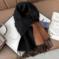 Classic double-sided pure wool scarf for winter, warm knitted fringe shawl and neckerchief gift. - Black And Coffee