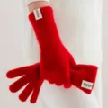 Rode lange gebreide handschoenen voor dames winter warme thermische fleece vingers zacht chic - Rood