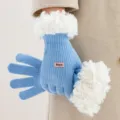 Guantes de punto de invierno azules con puños de forro polar y dedos táctiles para mujeres - Talla única / Azul