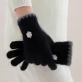 Guantes de invierno de piel sintetica negra para mujer manoplas calientes termicas - Talla única / Negro