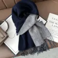 Classic two-tone winter wool scarf for men and women, cozy fringe knit warm shawl. - Navy + Gray