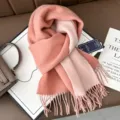 Winter double-sided pure wool scarf for women and men, soft warm fringe shawl gift. - Rose Pink + Light Pink
