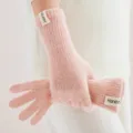 Roze lange gebreide vingerhandschoenen, gezellige winter handwarmers met handgemaakt label. - Roze