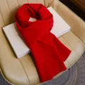 Bufanda de invierno roja cálida con flecos, suave y acogedor calentador de cuello para hombre y mujer. - Rojo China (Sin Caja de Regalo)