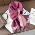 Double-sided wool scarf with stylish fringe, warm winter accessory for women and men. - Taro Purple + Pink