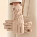 Women winter thick warm padded gloves windproof waterproof snow outdoor mittens beige - One Size / Khaki