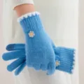 Gants d'hiver chauds et pelucheux pour femmes en fausse fourrure tricot bleu doux. - Taille unique / Bleu Océan