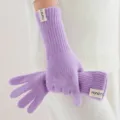 Paarse lange gebreide handschoenen voor vrouwen, warme thermische winterhandschoenen met vinger. - Paars