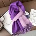 Dual-sided pure wool winter scarf in purple and lavender with cozy fringe design for warmth. - Dark Purple + Light Purple
