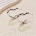 Silver chunky heart hoop earrings minimalist fashion jewelry for women daily wear stylish. - Simple Heart Style (A24-111R) / Silver