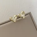 Gold puffy heart stud earrings for women, minimalist chic metallic love heart jewelry gift. - Irregular Three-Dimensional Heart Style (A24-164P) / Gold