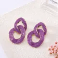 Purple rhinestone geometric link earrings luxury fashion crystal chain design jewelry - Purple Full Rhinestone Double Ring Style (A24-180F)