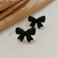 Elegant black bow stud earrings, chic matte finish korean style jewelry for daily wear. - Matte Bowknot Style (A24-158B) / Black