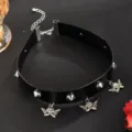 Gothic punk black choker necklace featuring metal spikes and cute angel pendant accessories. - Angel Pendant