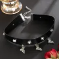 Gothic PU leather choker necklace featuring metal spikes and cute bat pendants for cool styles. - Bat Charm
