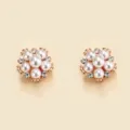 Pearl flower stud earrings, elegant gold plated rhinestone floral jewelry for women. - Pearl Flower Style (HY863) / White