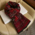 Red Paisley Scarf, Cashmere Feel Winter Shawl, Classic Retro Tassel Neck Scarf for Women - Exotic Paisley / Black Red