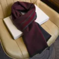 Écharpe chaude homme hiver mélange laine avec design rayé classique et franges. - Grille de la Grande Muraille - Gris Rouge