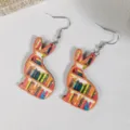 Rabbit bookshelf earrings detail view, cute bookish wooden pendant style for women. - Rabbit Style (A23-911)