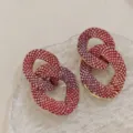 Gorgeous pink gradient rhinestone link earrings, exaggerated luxury design for party wear. - Gradient Pink Full Rhinestone Style (A24-180)