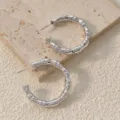 Silver bamboo hoop earrings vintage style statement geometric jewelry for women daily wear - Bamboo Style A24-107R / Silver