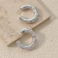 Chic silver bamboo textured hoop earrings for women, statement geometric jewelry style. - 3.8CM / Large Bamboo A24-103R / Silver