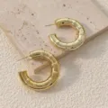 Exaggerated retro gold bamboo textured hoop earrings, stylish geometric fashion jewelry details. - 3.8CM / Large Bamboo A24-103P / Gold