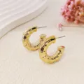 Gold bamboo textured hoop earrings detailed close-up, retro geometric vintage fashion jewelry. - 2.9cm / Medium Bamboo A24-103P / Gold