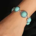 Bohemian vintage silver turquoise bracelet for women, ethnic style stone chain wrist jewelry. - Blue-Green Turquoise Style / Antique Silver Turquoise