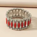 Vintage argent rouge resine marquise bracelet extensible mode boho manchette bijoux - Style HY035 / Rouge