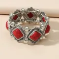 Bracelet elastique vintage avec pierre de resine rouge bracelet manchette mode - Style HY034 / Rouge