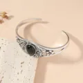 Bracelet manchette ouvert en argent vintage avec pierre en résine noire et mode style bijoux - Style HY1992 / Noir
