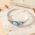 Vintage Argenté Turquoise Résine Manchette Bracelet Bohème Jonc Ouvert Tendance Bijoux Femme - Style HY1992 / Bleu