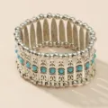 Bracelet extensible vintage argenté avec des perles en résine turquoise bijoux. - Style AMY786 / Bleu
