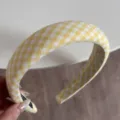 Yellow and white gingham headband, fabric padded hair hoop detail, daily cute hair accessory. - Wide Headband / Yellow