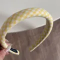 Yellow and white gingham checkered headband, cute preppy style sponge hair hoop for daily wear. - Narrow Headband / Yellow