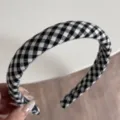 Classic black and white gingham headband, fabric wrapped sponge hair hoop daily accessory detail view. - Narrow Headband / Black