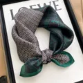 Vintage silk square scarf with geometric and paisley patterns, elegant green neck scarf for women. - Caisson Ceiling Grid
