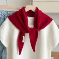 Gezellige effen wollen gebreide driehoekige sjaal, warme winter nekwarmer voor vrouwen. - Heldere Rood