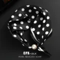 Schwarze und weiße Pünktchen-Seidenschal mit Perlen-Magnetverschluss, eleganter Halstuch. - Schwarze Polka Dots