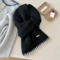 Black knit scarf for women winter warm short knitted neck warmer cute winter fashion accessory - Two-Tone Edge Knit [Black]