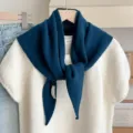 Stijlvolle effen wol gebreide driehoekige sjaal vrouwen warme nekbescherming winter sjaal - Marineblauw